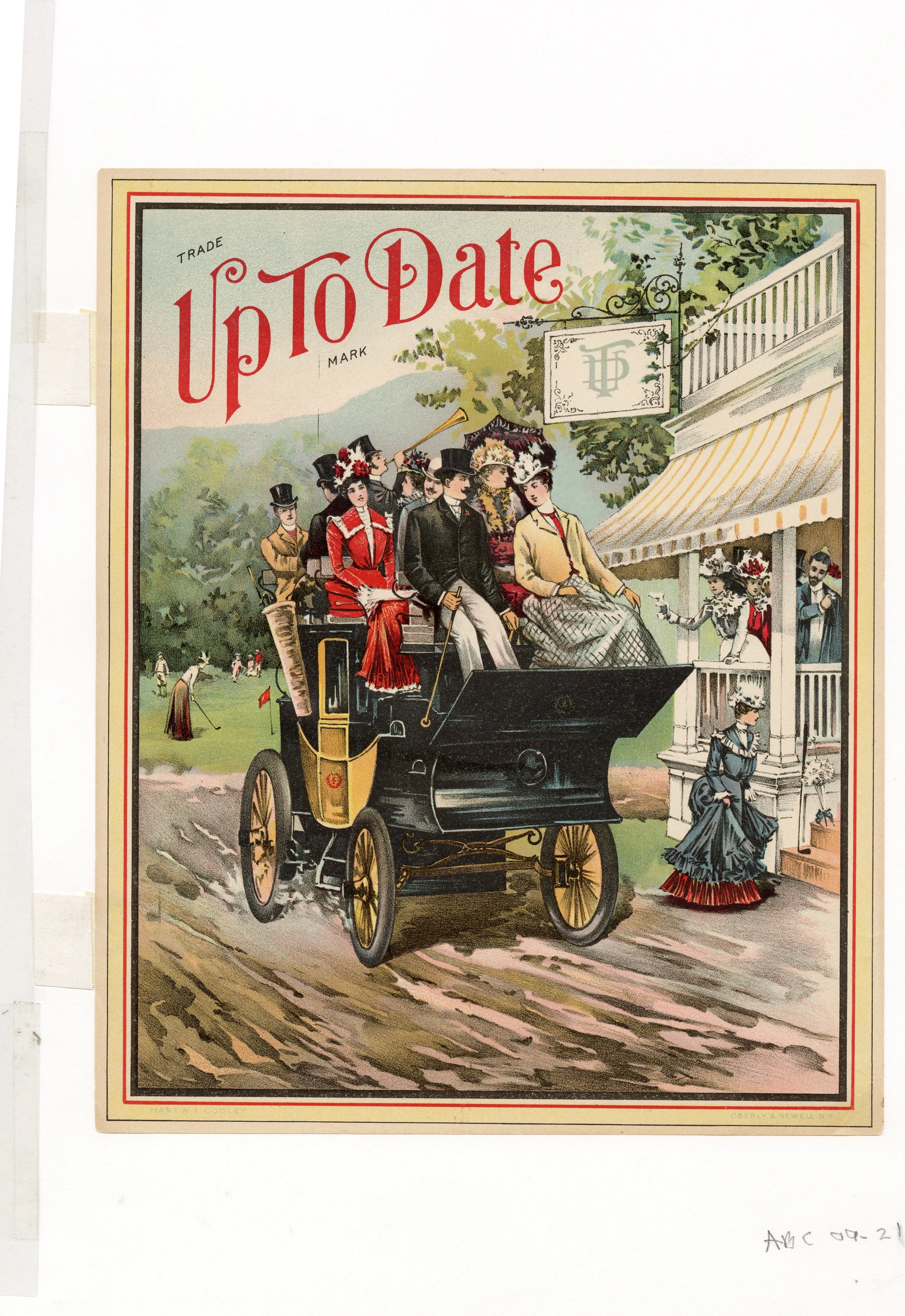 1890's Original UP TO DATE Color Lithograph, Victorian Horseless Carriage Ride