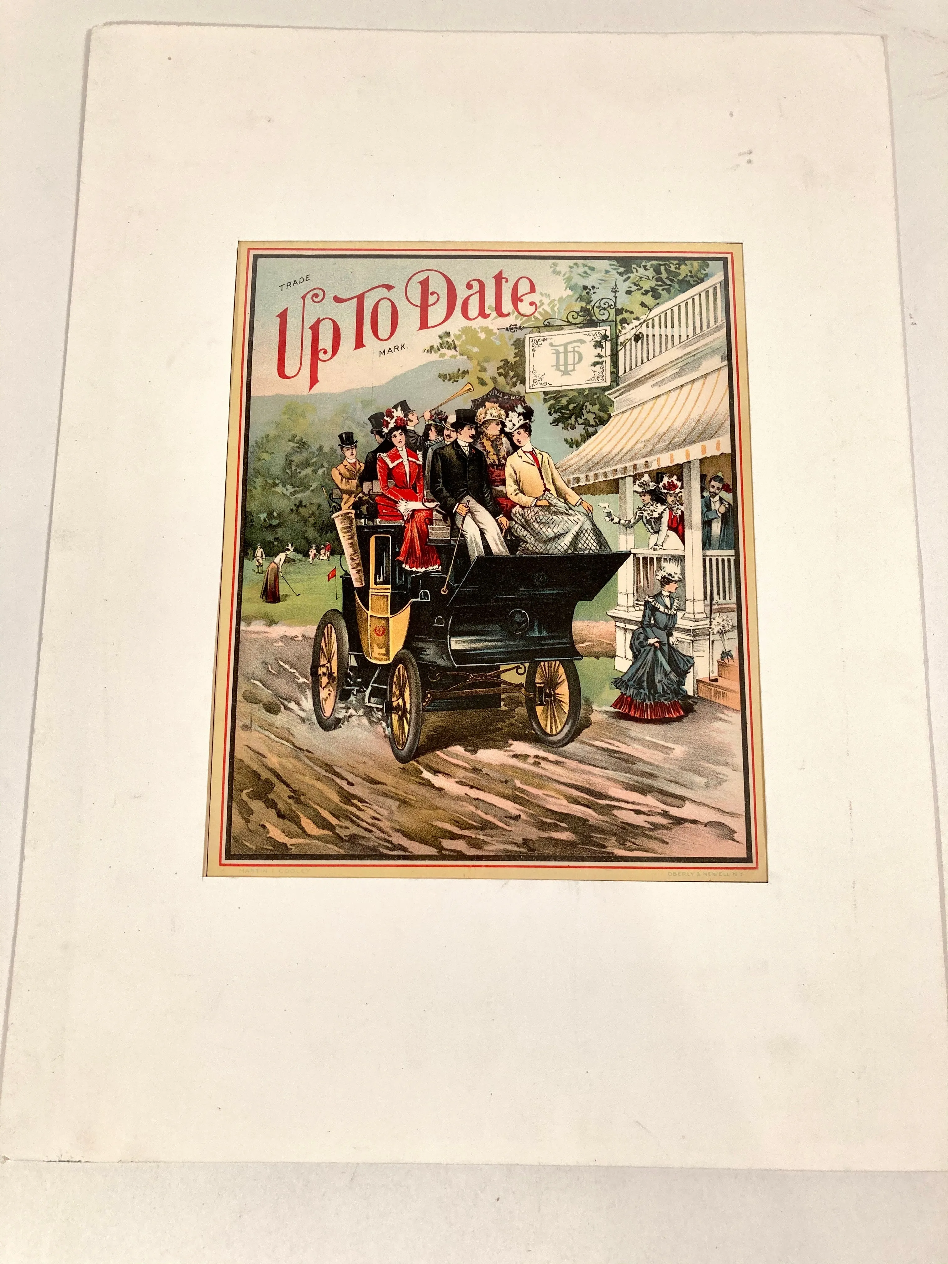 1890's Original UP TO DATE Color Lithograph, Victorian Horseless Carriage Ride