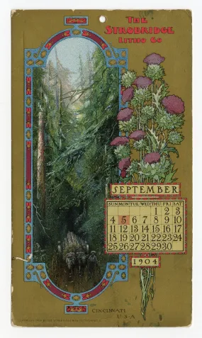 1904 September STROBRIDGE LITHO CO. Promotional Calendar Cards, Elaborate Illustrations