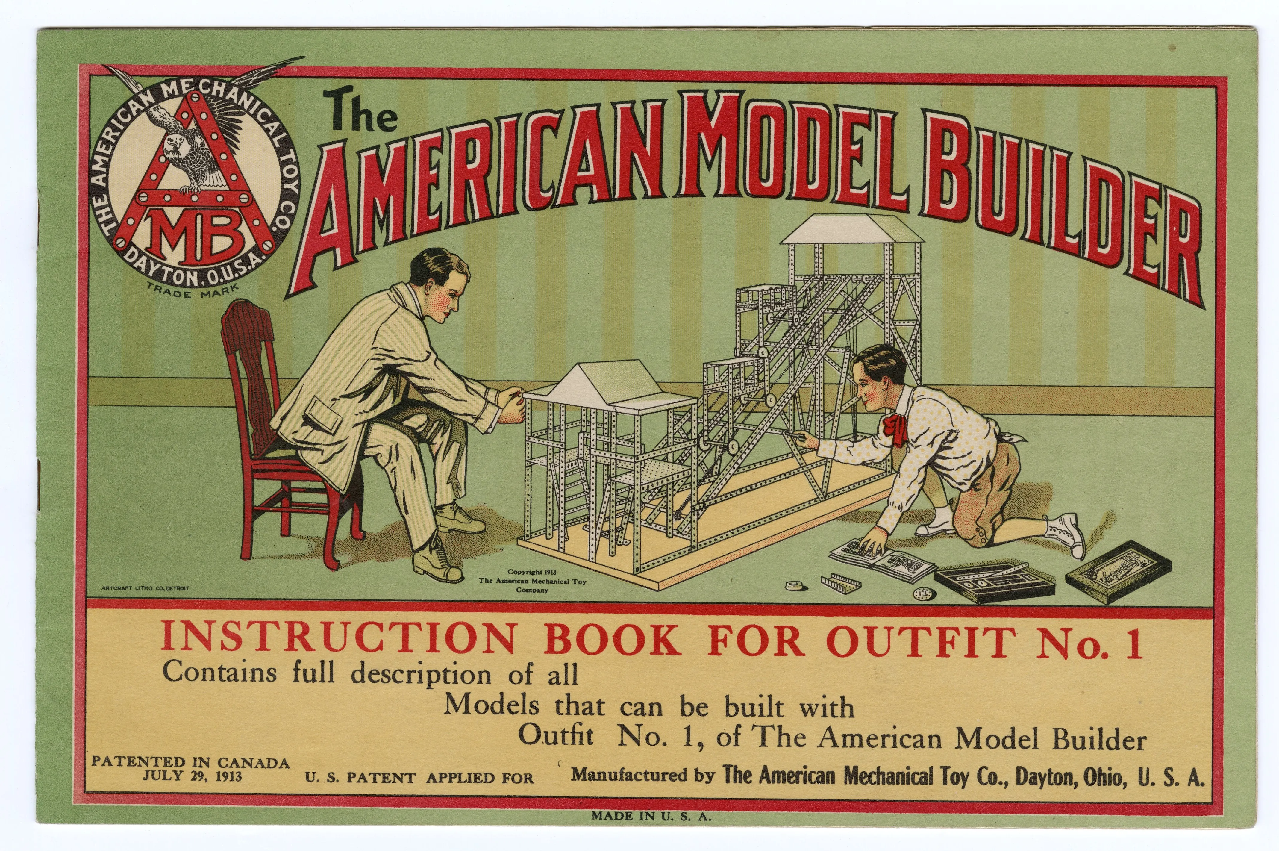 1914 Antique AMERICAN MODEL BUILDER Toy Kit Instruction Book, Outfit No. 1 || Dayton, Ohio