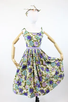 1950s COTTON floral tie strap dress xs | new spring