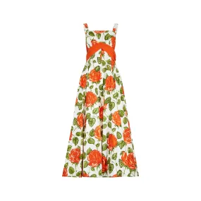 1950s Jonelle Orange Rose Print Cotton Maxi Dress