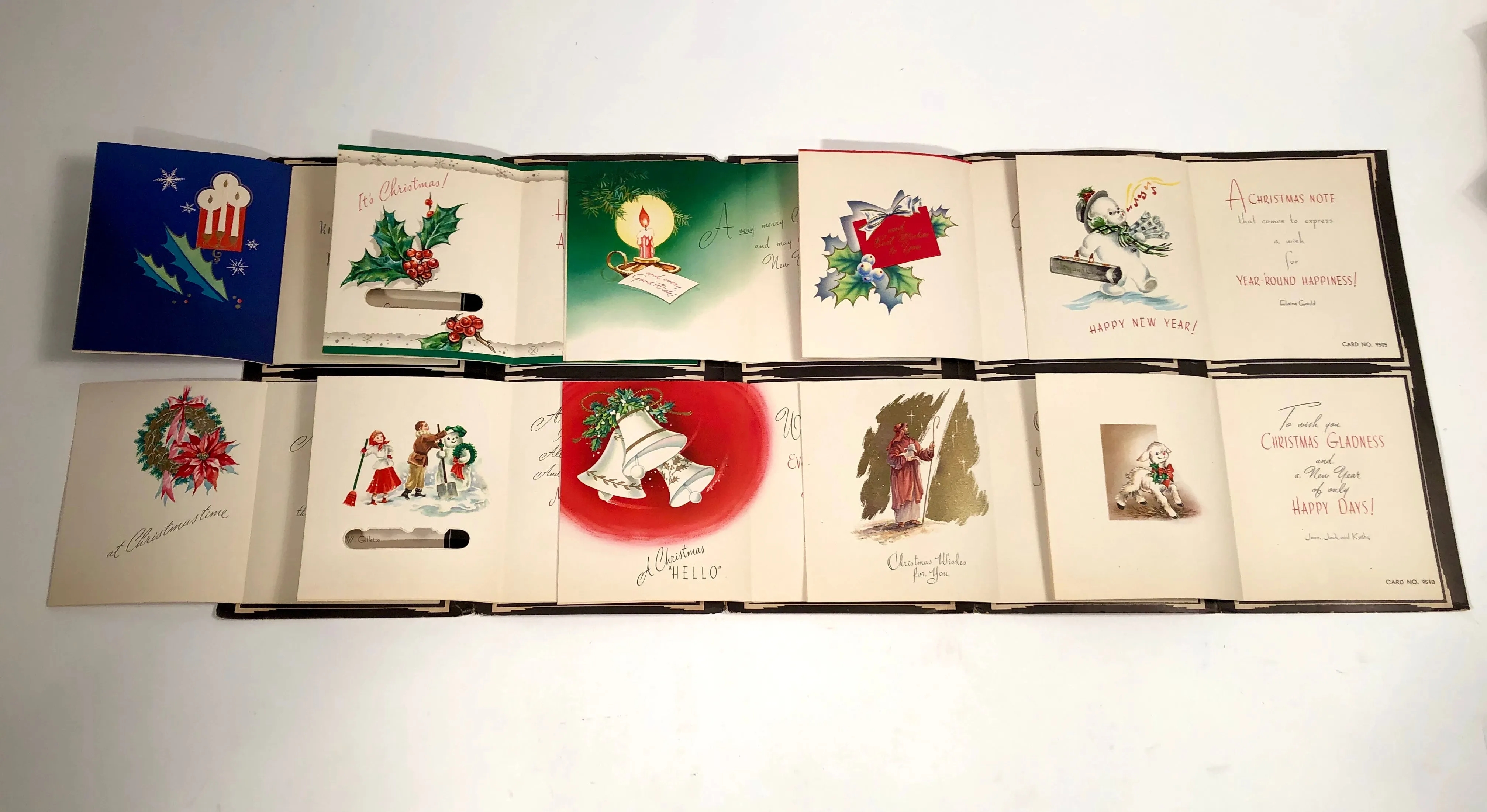 1950's Personalized CHRISTMAS CARDS Sample Book, Ten Designs, Embossed, Foil || Hye-Quality Card Co.