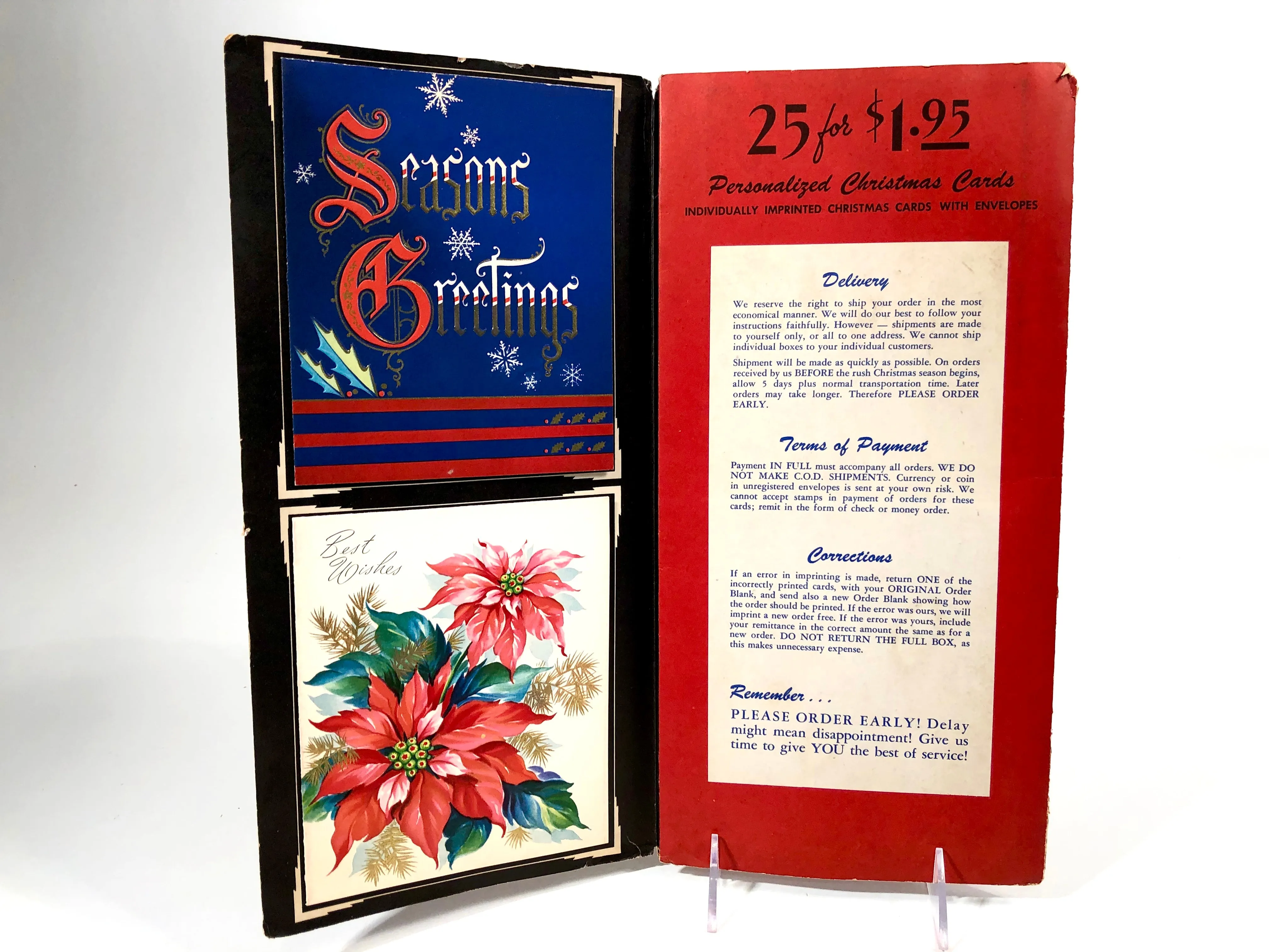 1950's Personalized CHRISTMAS CARDS Sample Book, Ten Designs, Embossed, Foil || Hye-Quality Card Co.