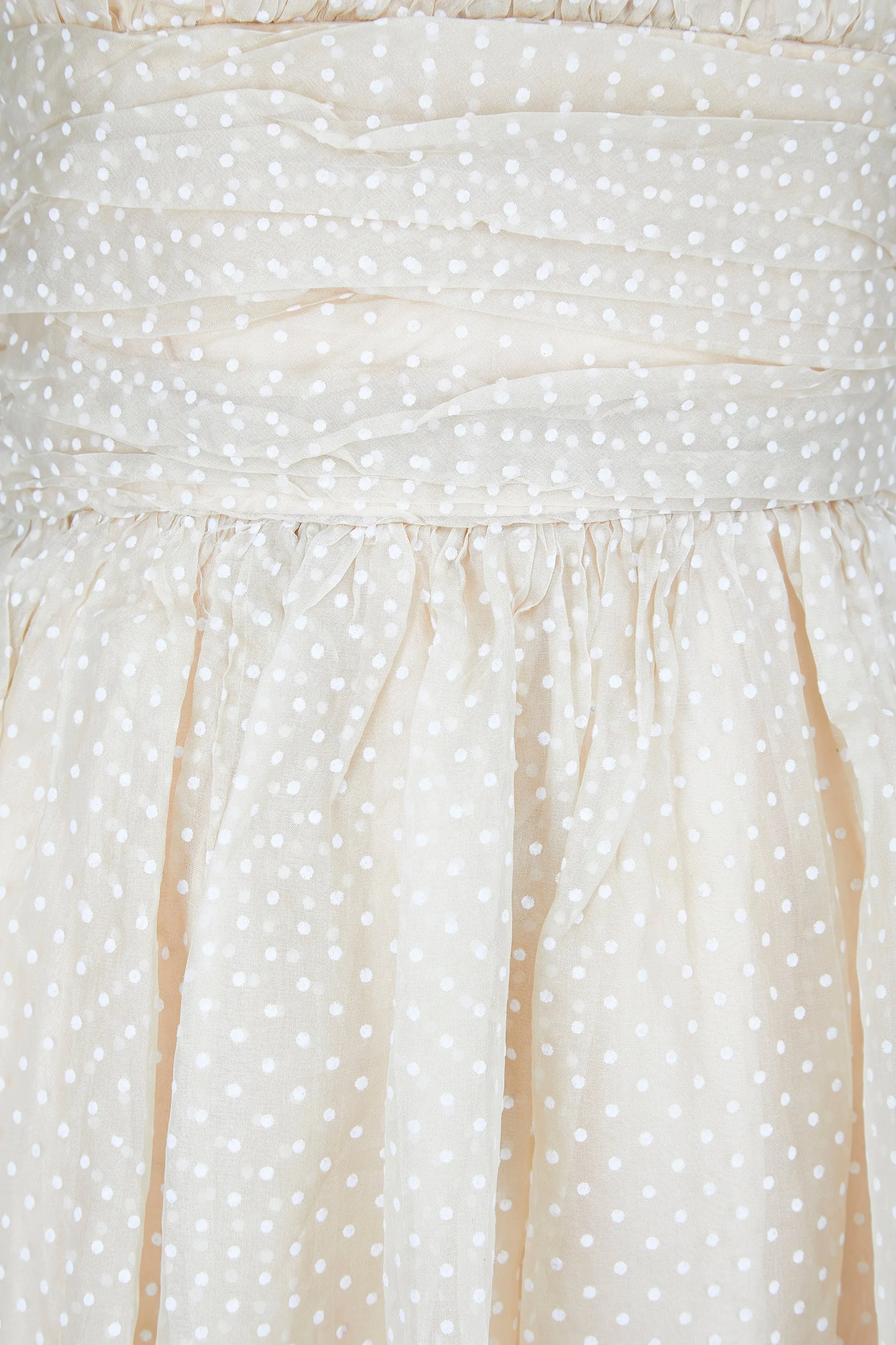 1960s Blanes Beige and White Polka Dot Chiffon Dress