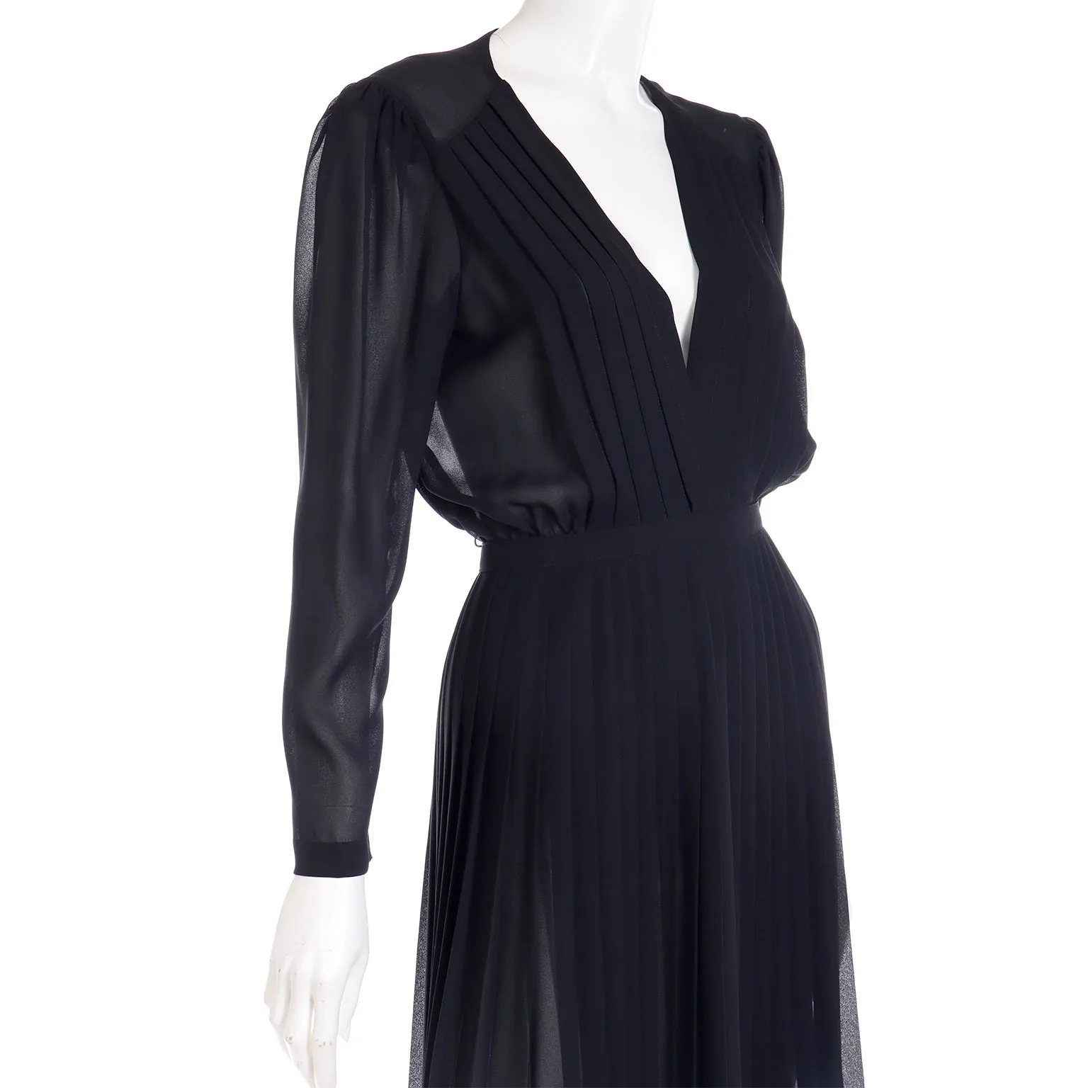 1970s Albert Nipon Sheer Black Vintage Day or Evening Dress