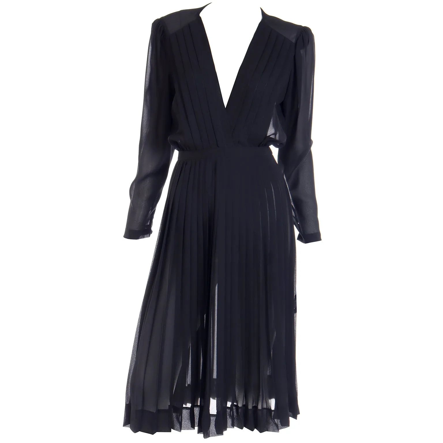 1970s Albert Nipon Sheer Black Vintage Day or Evening Dress