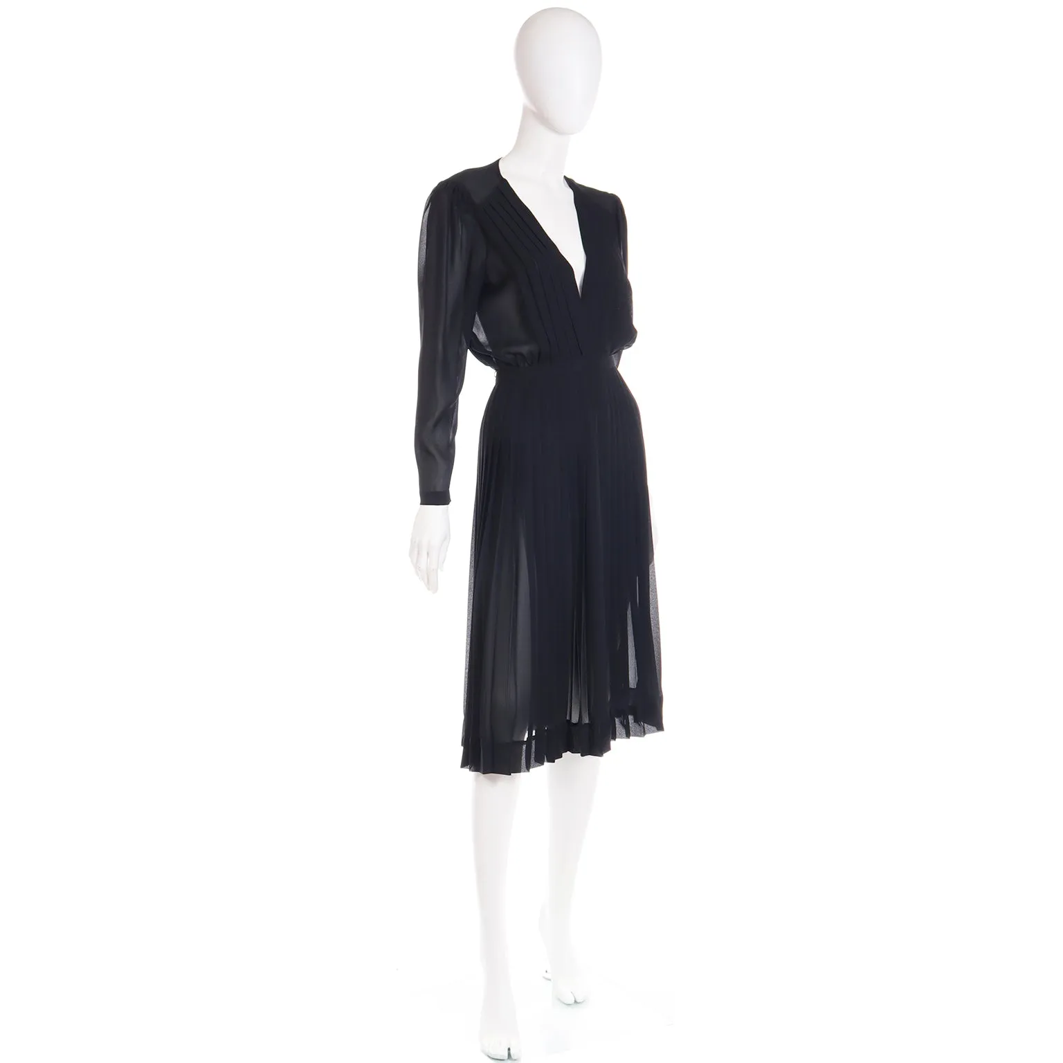 1970s Albert Nipon Sheer Black Vintage Day or Evening Dress