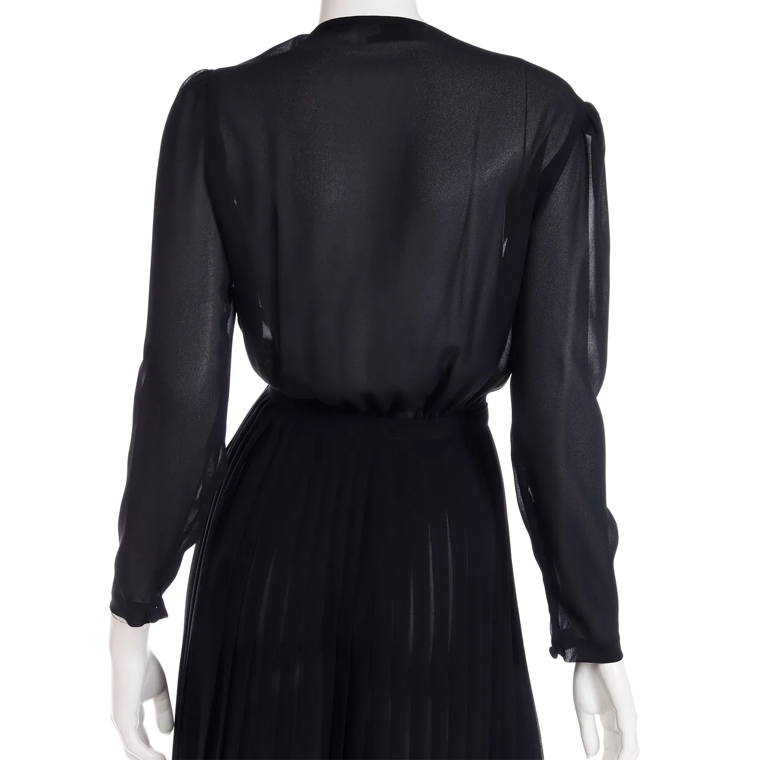 1970s Albert Nipon Sheer Black Vintage Day or Evening Dress