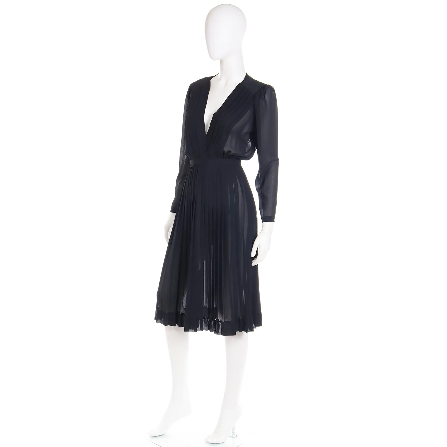 1970s Albert Nipon Sheer Black Vintage Day or Evening Dress