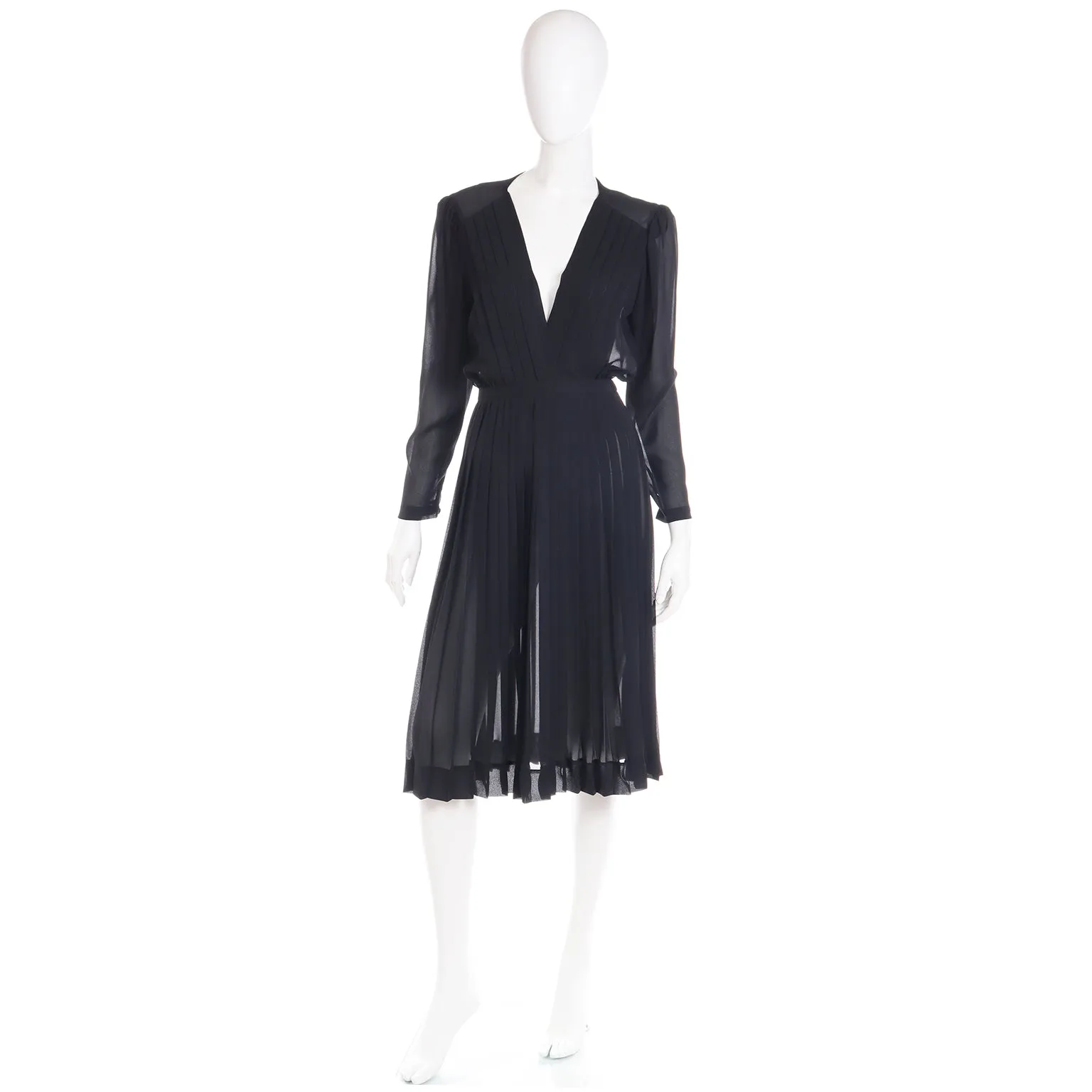 1970s Albert Nipon Sheer Black Vintage Day or Evening Dress