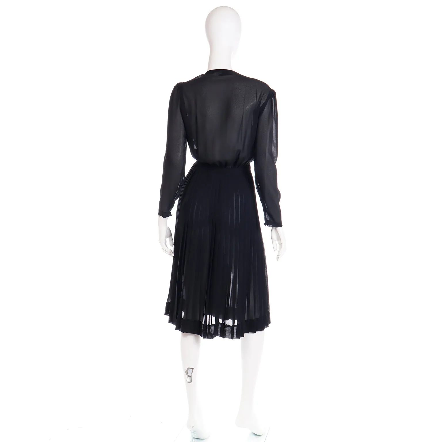 1970s Albert Nipon Sheer Black Vintage Day or Evening Dress