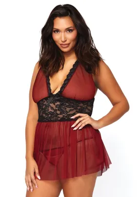 2 Pc. Babydoll Set - 3x4x- Burgundy