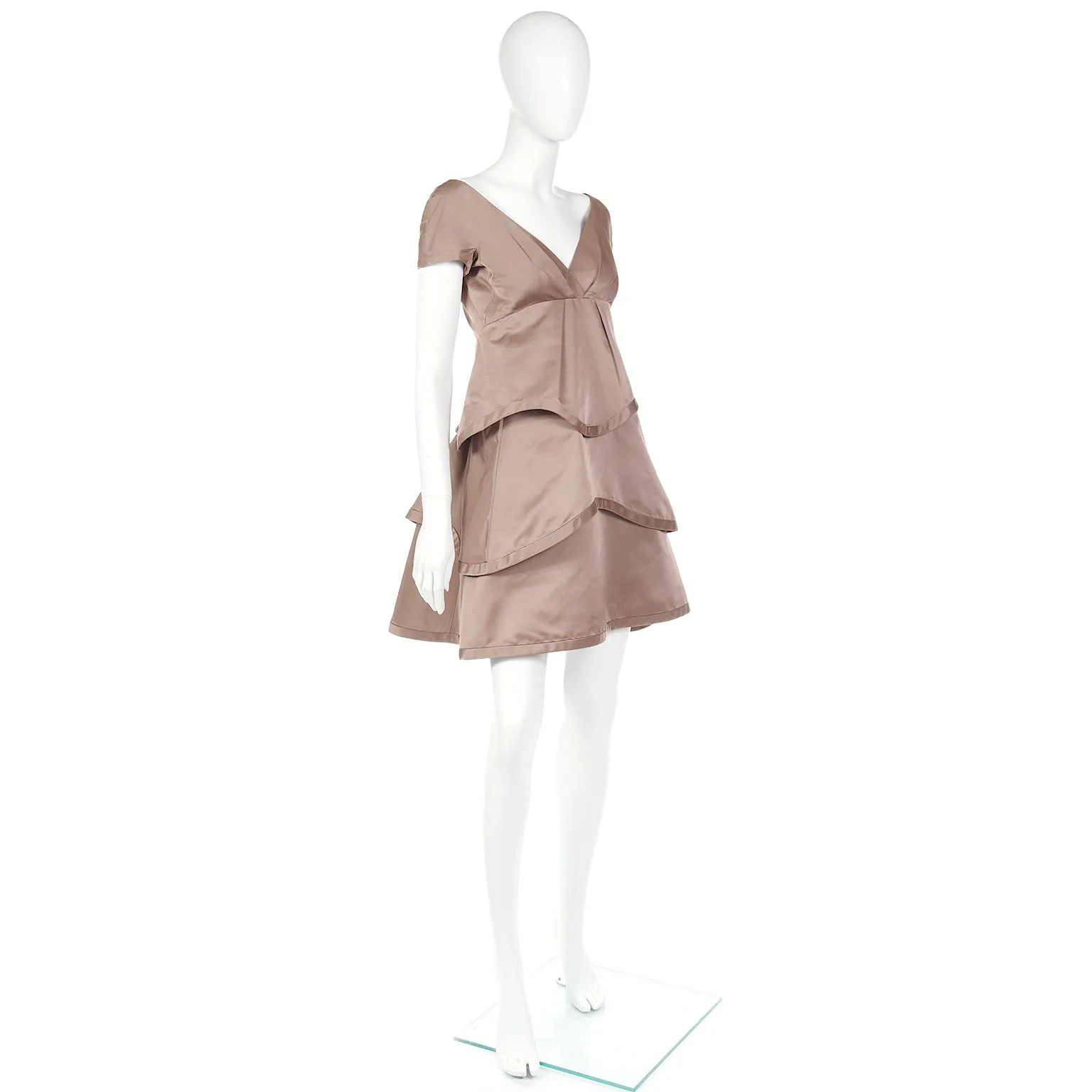 2000s Marc Jacobs Toffee Brown Wavy Tiered Party Dress