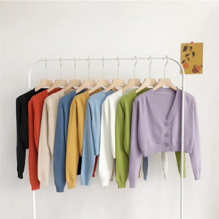 2021 Sweet 10 colors high-waisted sweater crop top solid color slim fit knitwear cardigan