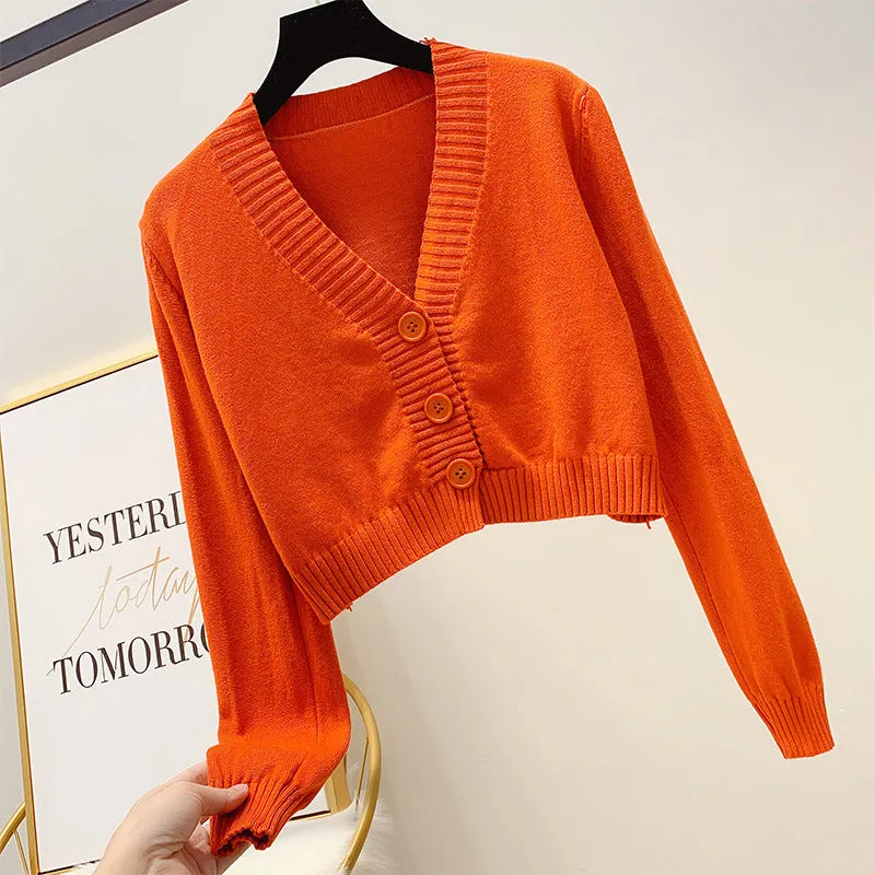 2021 Sweet 10 colors high-waisted sweater crop top solid color slim fit knitwear cardigan