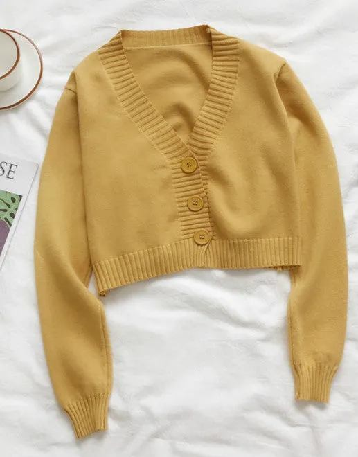 2021 Sweet 10 colors high-waisted sweater crop top solid color slim fit knitwear cardigan