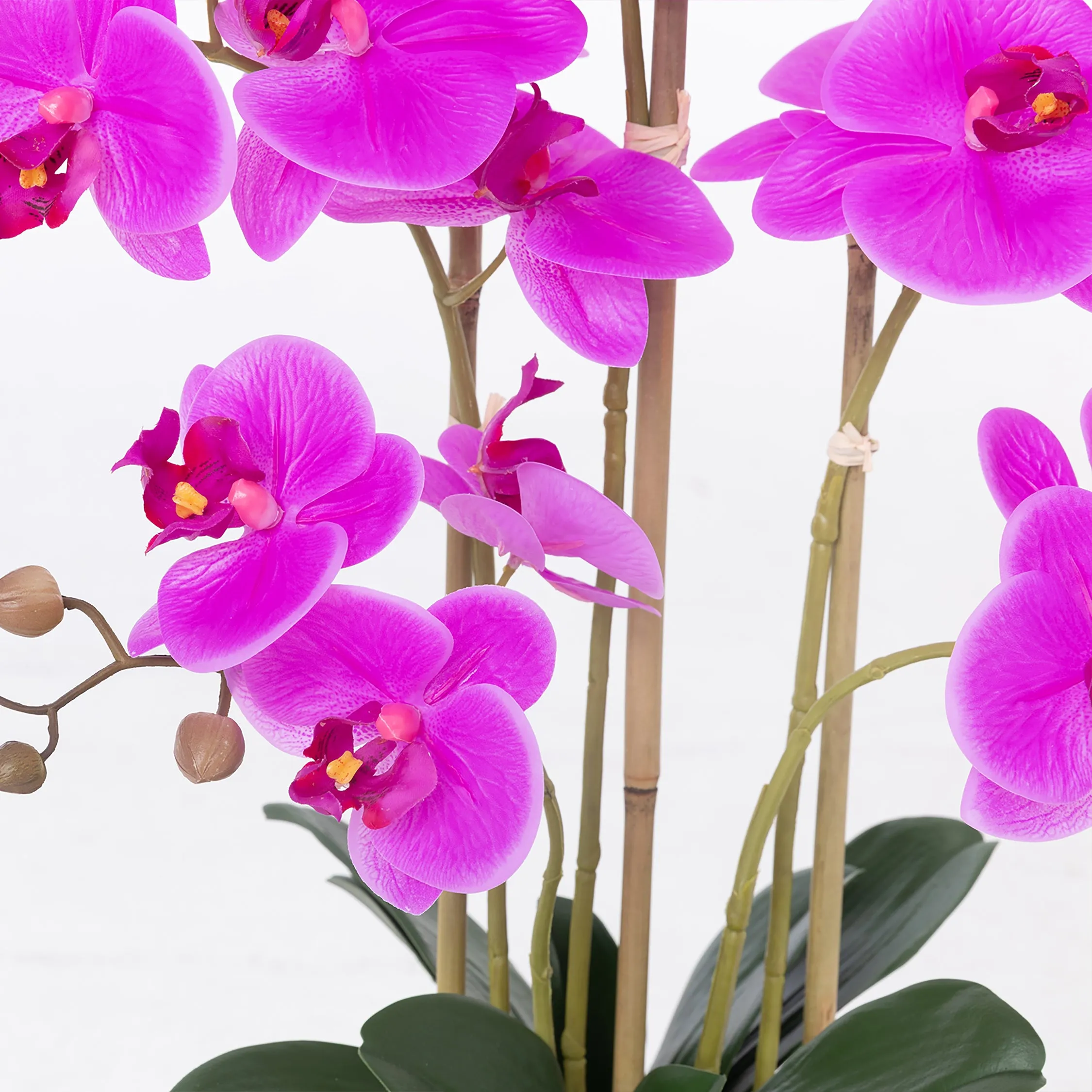 27" Purple Orchid Arrangement in a Grey Stonelike Planter | Real Touch Purple Moth Orchids in a Grey Planter