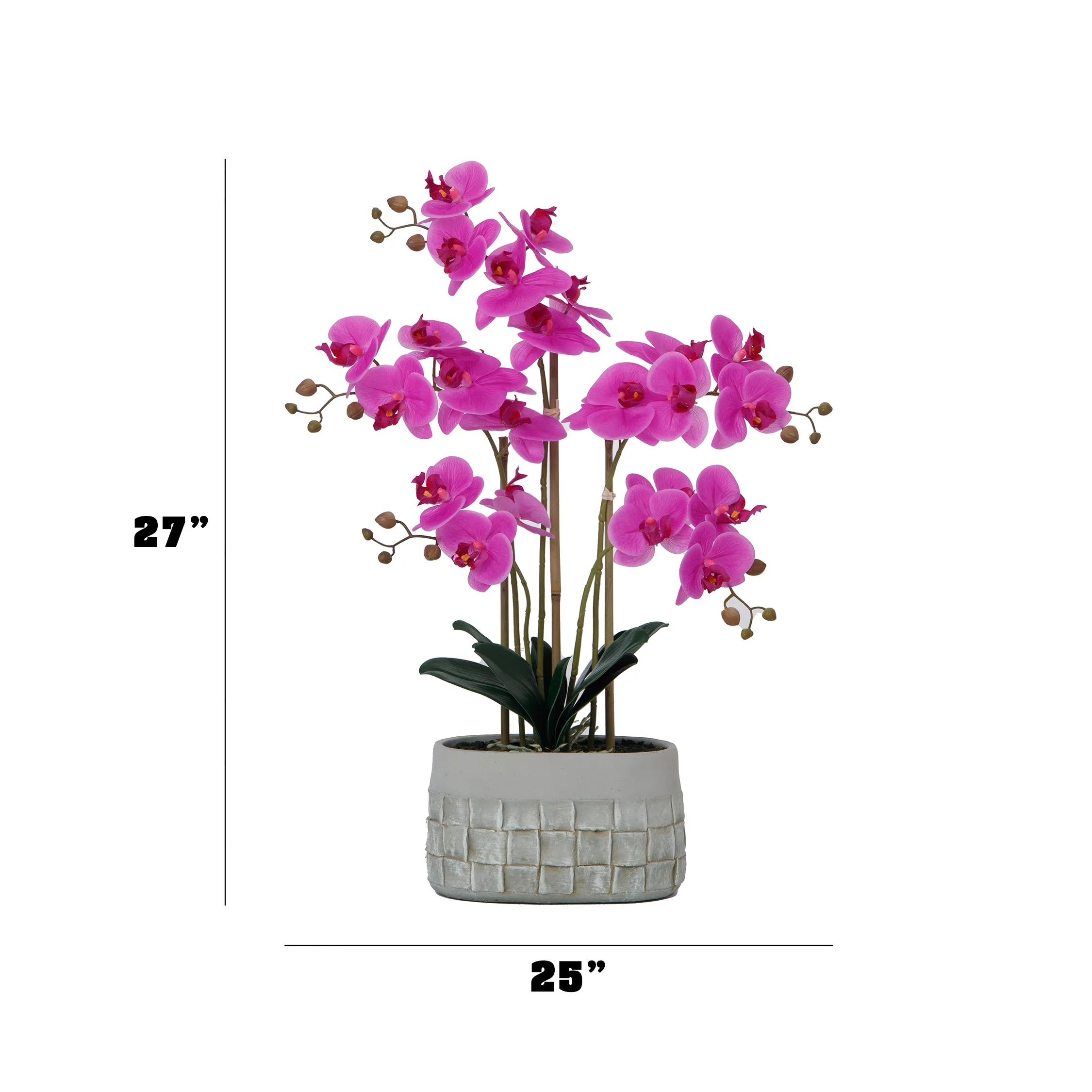 27" Purple Orchid Arrangement in a Grey Stonelike Planter | Real Touch Purple Moth Orchids in a Grey Planter