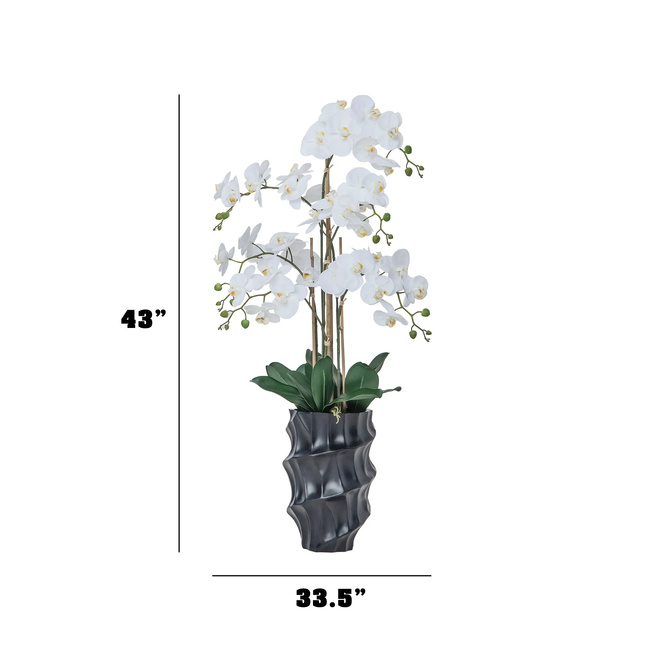 43" White Orchid Arrangement in a Tall Black Planter | Real Touch White Moth Orchids in a Black Planter