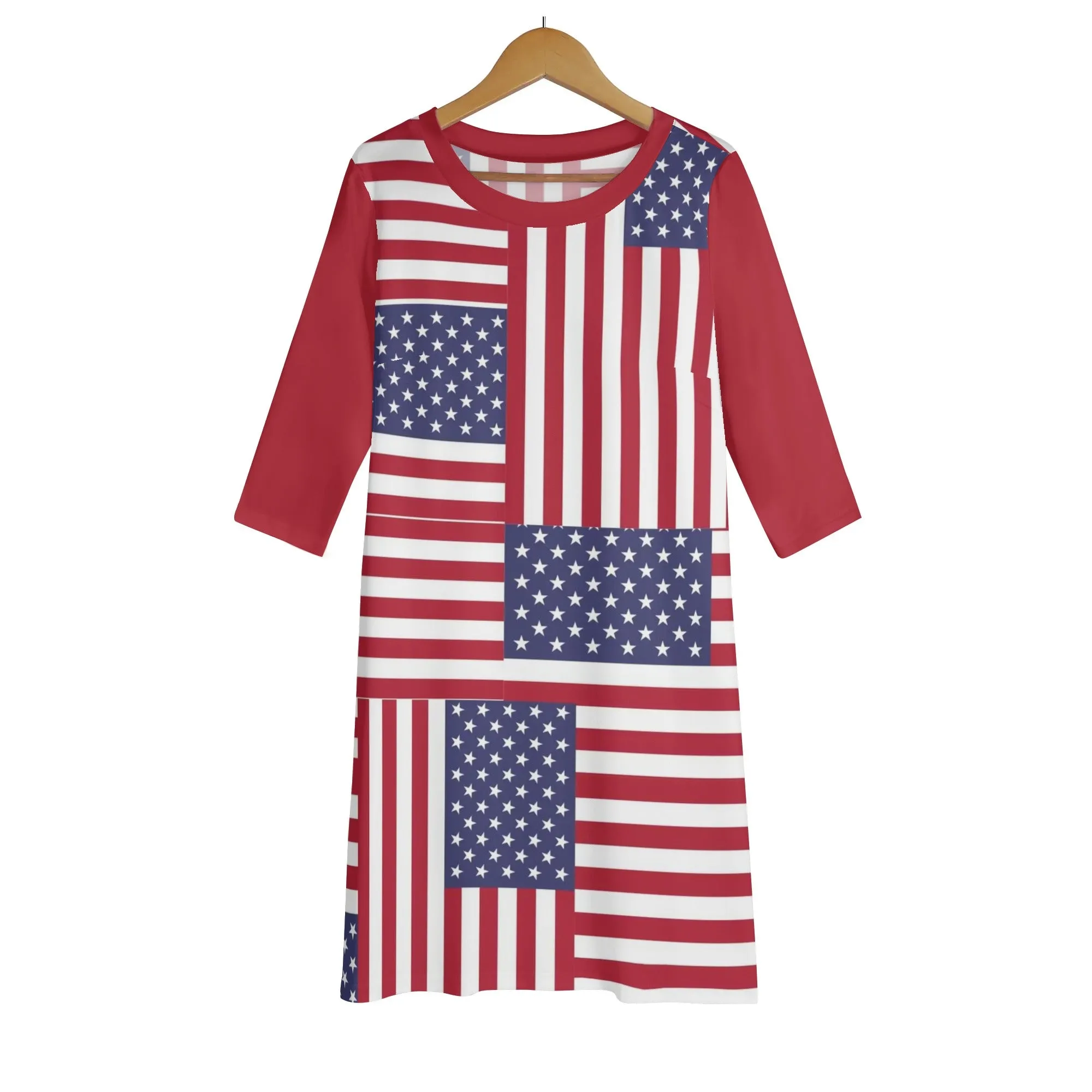 4th of July Womens Oversize Half-Sleeve T-shirt & Midi Skirt Two-Piece Outfit Set