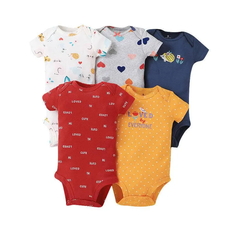 5PCS 2021 Unisex Baby Suit Cartoon Fashion Summer Short Sleeve Rompers