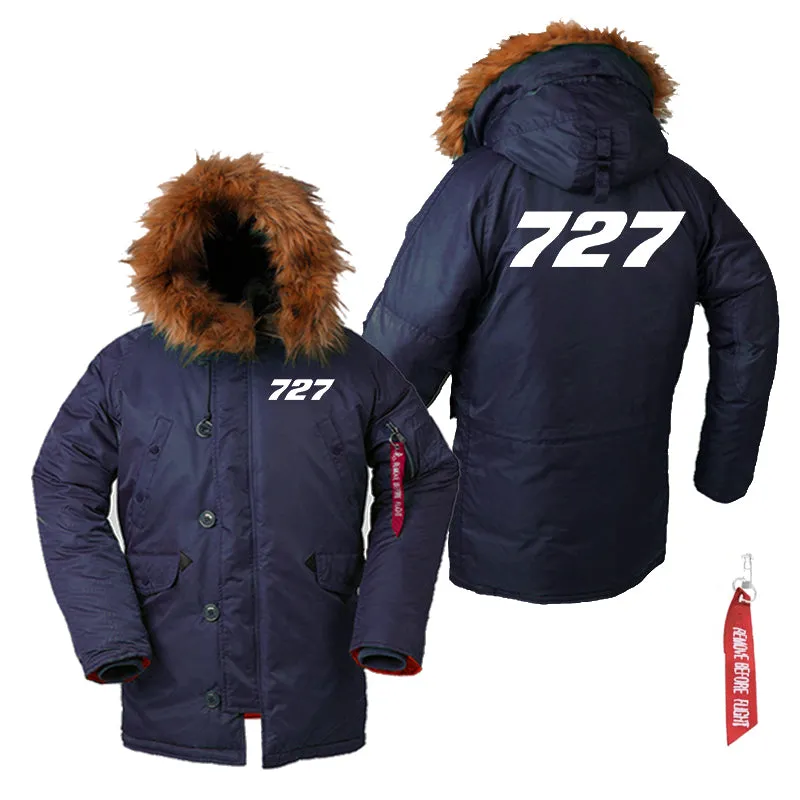 727 Flat Text Designed Parka Bomber Jackets