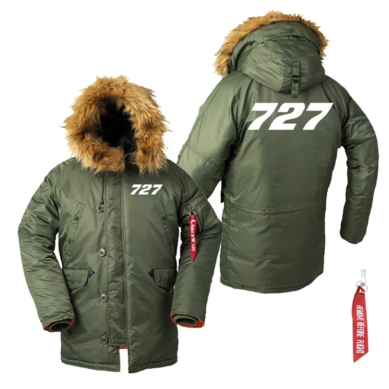 727 Flat Text Designed Parka Bomber Jackets