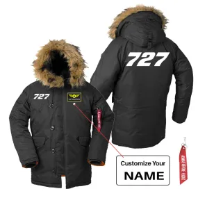 727 Flat Text Designed Parka Bomber Jackets