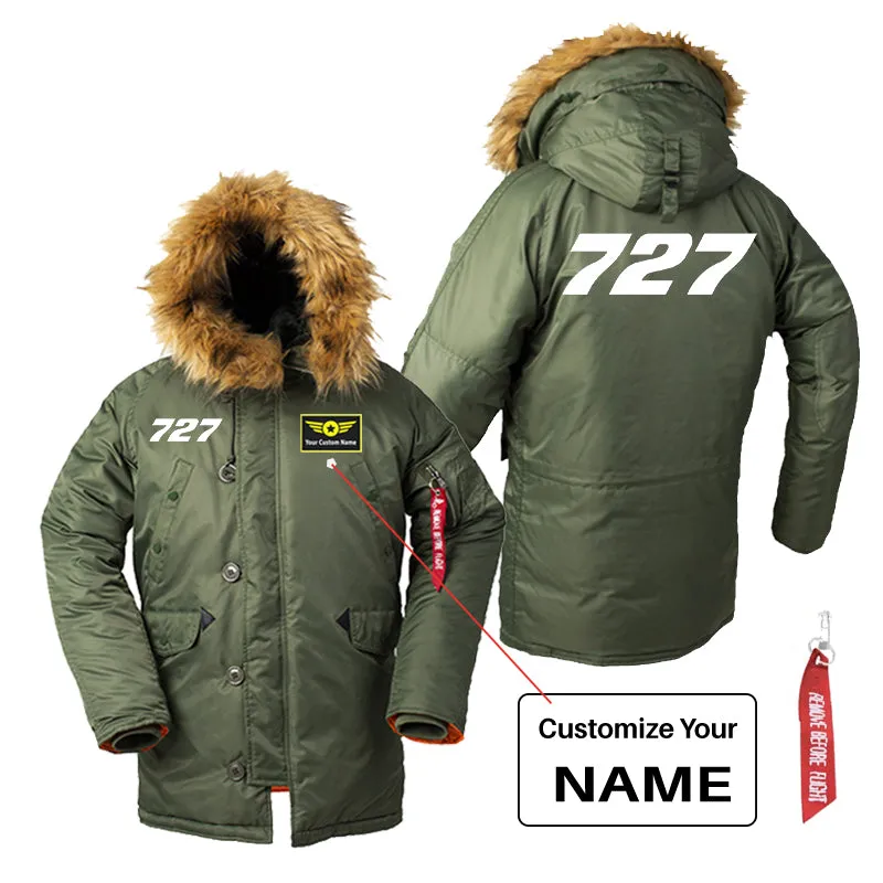 727 Flat Text Designed Parka Bomber Jackets