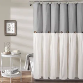 72"x84" Linen Button Shower Curtain Gray/White - Lush Décor