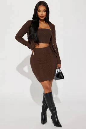 Absolutely Need 3 Piece Sweater Skirt Set - Chocolate