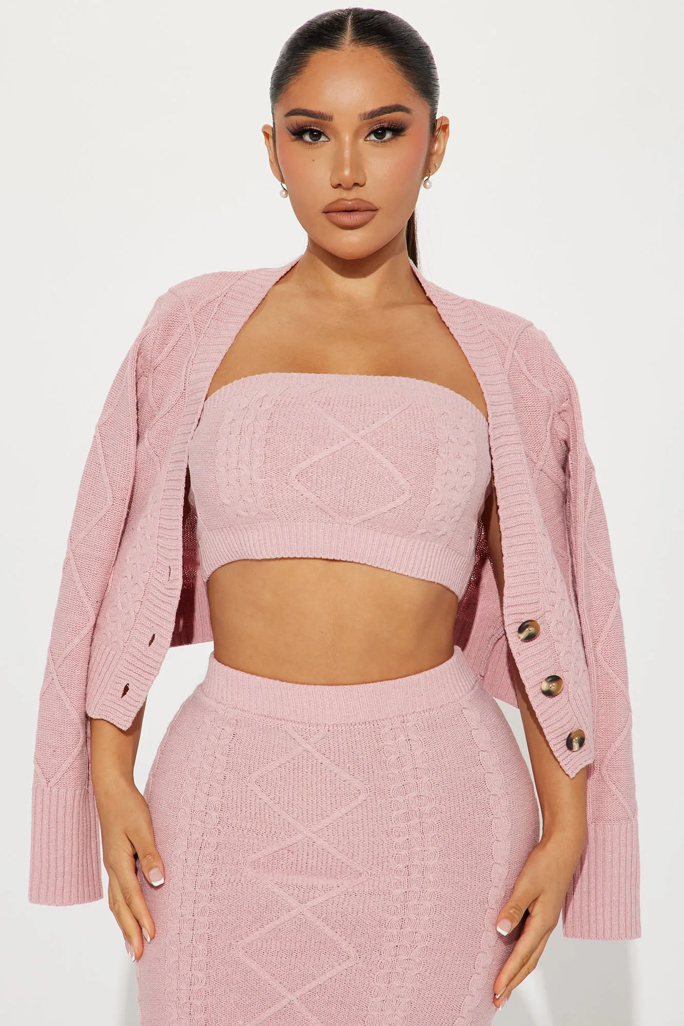 Absolutely Need 3 Piece Sweater Skirt Set - Mauve