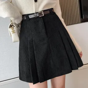 Aiertu business casual outfits a-line Short Skirt Women's Winter Pleated Skirt High Waist Corduroy Woolen Anti-Exposure Shorts