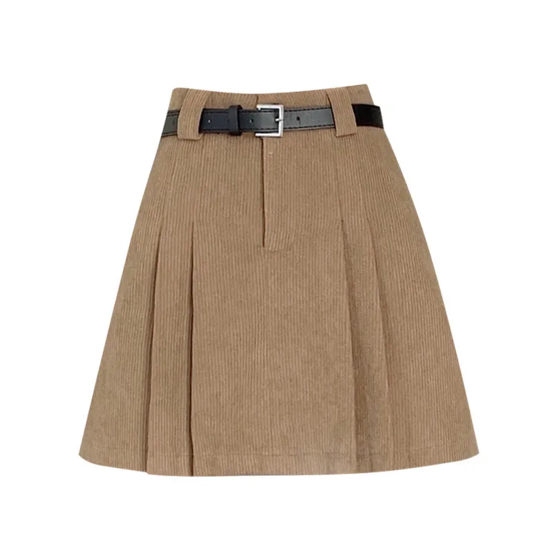 Aiertu business casual outfits Autumn and Winter Preppy Style Loose Slimming Corduroy A- line Pleated High Waist Anti-Exposure Skirt