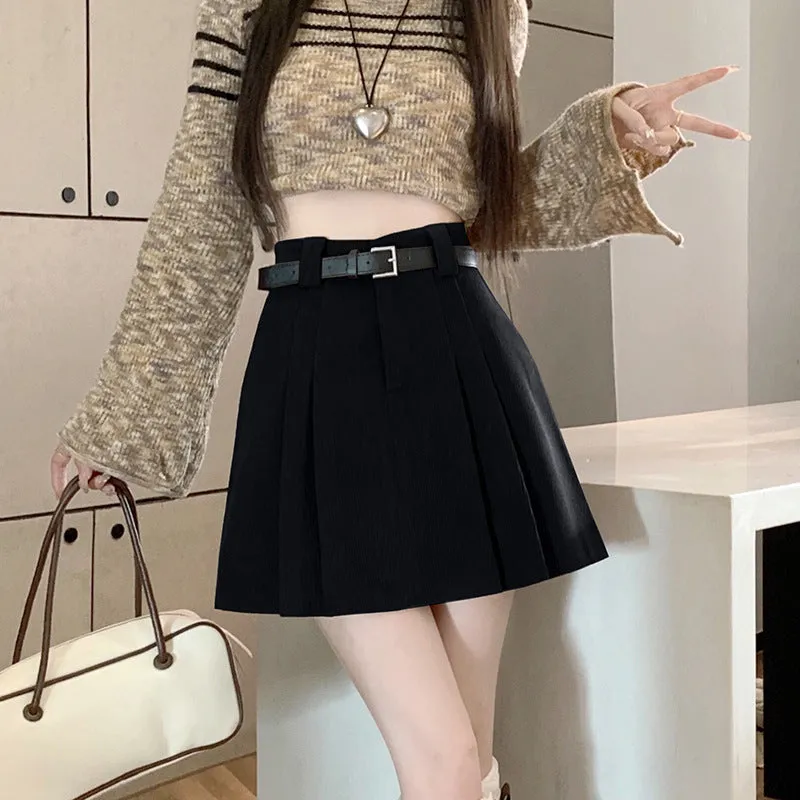 Aiertu business casual outfits Autumn and Winter Preppy Style Loose Slimming Corduroy A- line Pleated High Waist Anti-Exposure Skirt