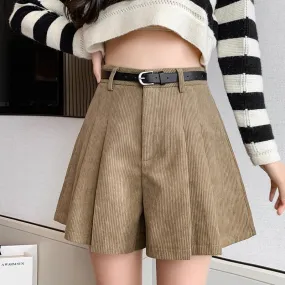 Aiertu business casual outfits High Waist Corduroy A- line Skirt Women's Age-Reducing Pleated Skirt Retro Simple Corduroy Anti-Exposure Skirt Autumn