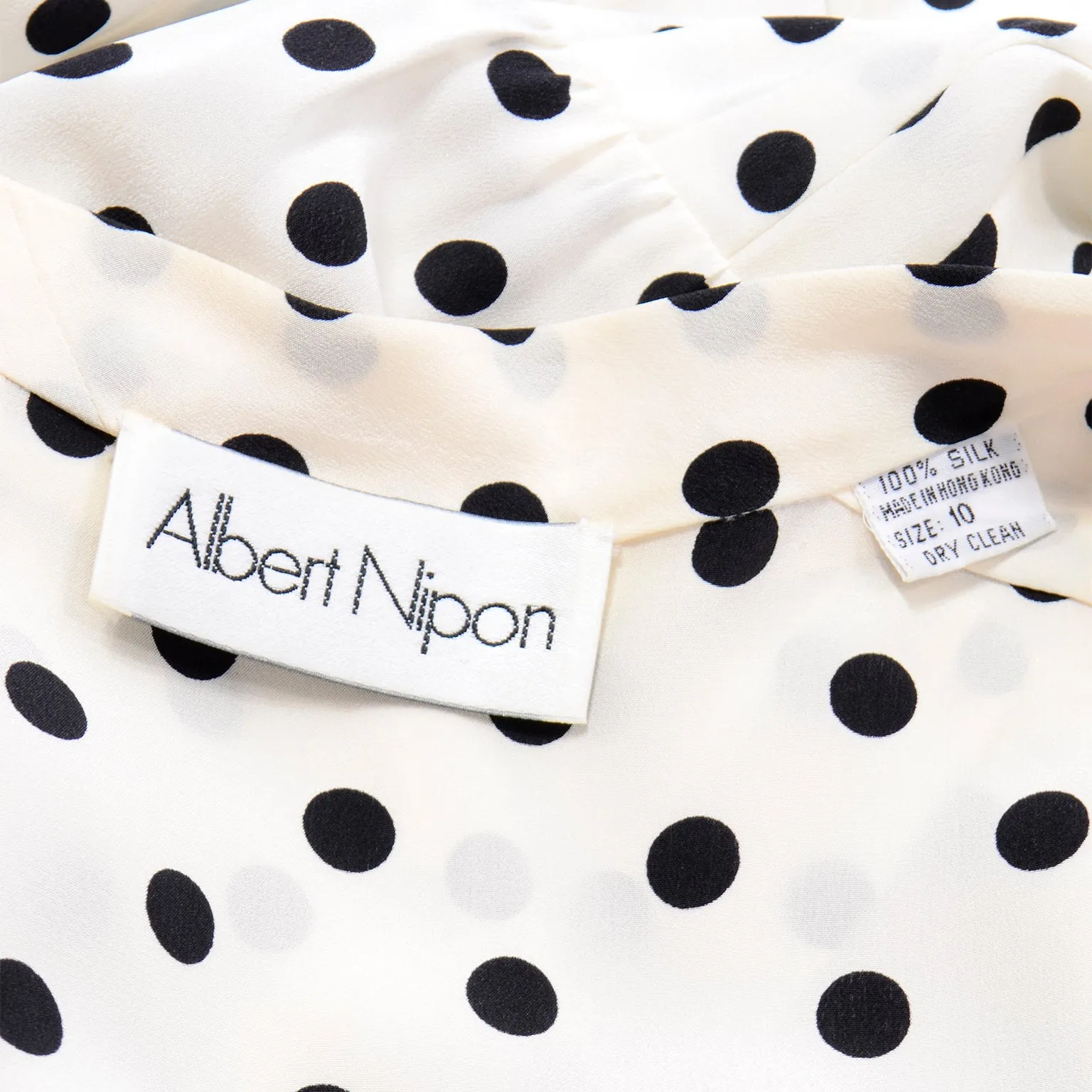 Albert Nipon Vintage Ivory and Black Polka Dot Silk Dress