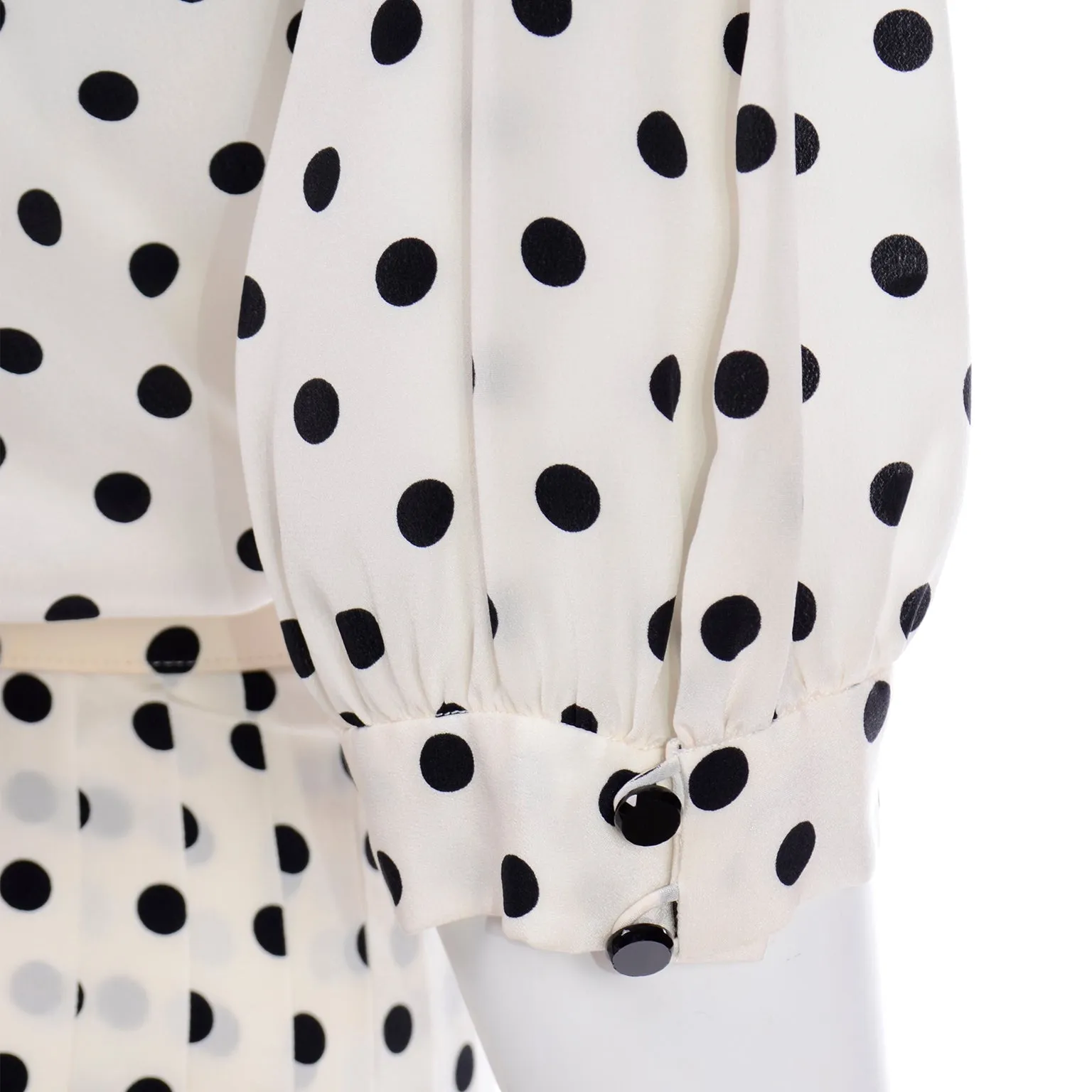 Albert Nipon Vintage Ivory and Black Polka Dot Silk Dress