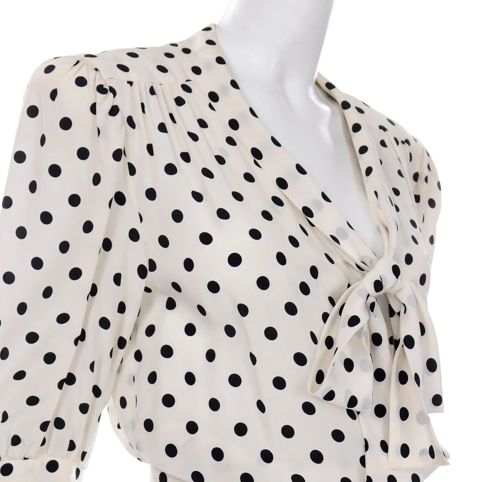 Albert Nipon Vintage Ivory and Black Polka Dot Silk Dress