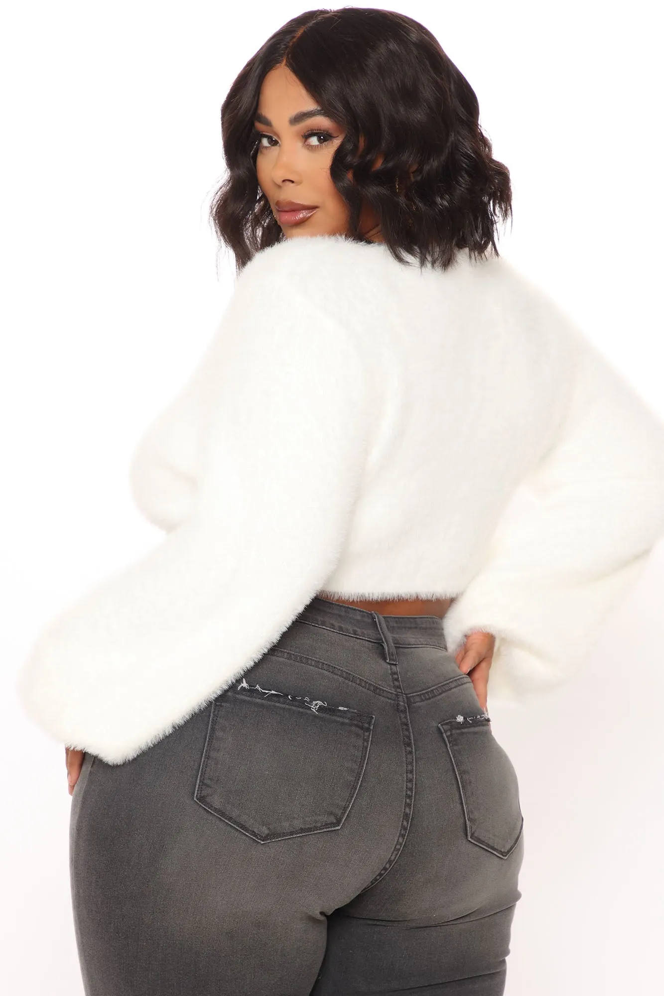 Angel Energy Cropped Fuzzy Sweater - Off White