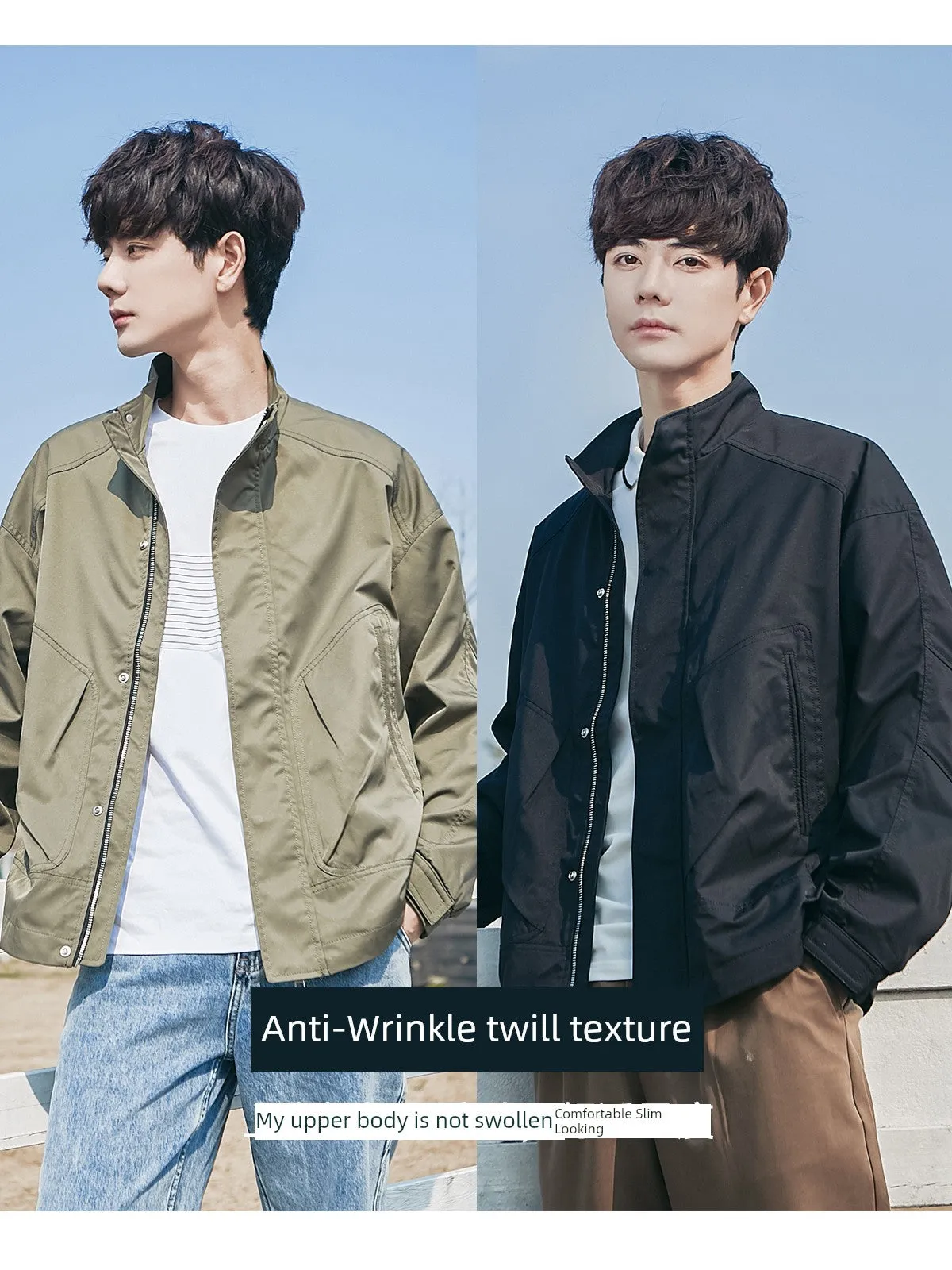 Anti-Wrinkle Twill Stand Collar Spring and Autumn Top Clothes Parka