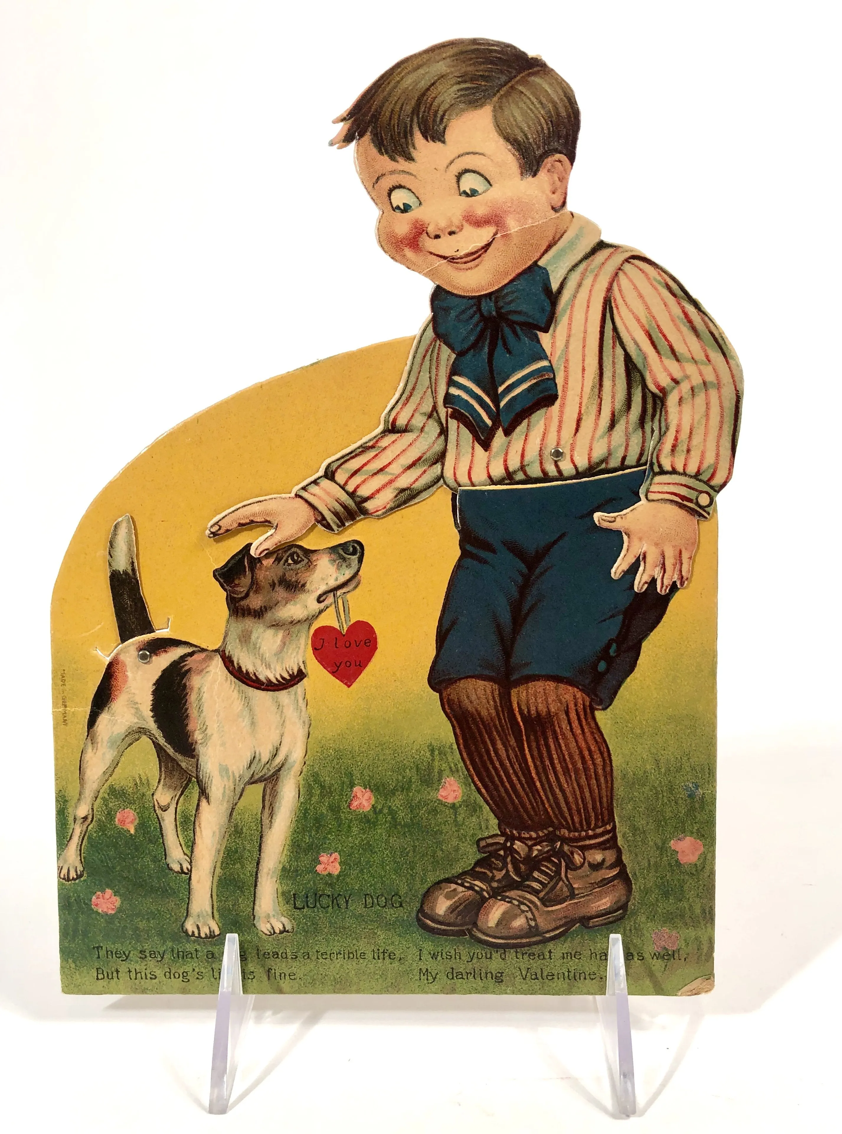 Antique German MECHANICAL "Lucky Dog" VALENTINE || Young Boy and Dog