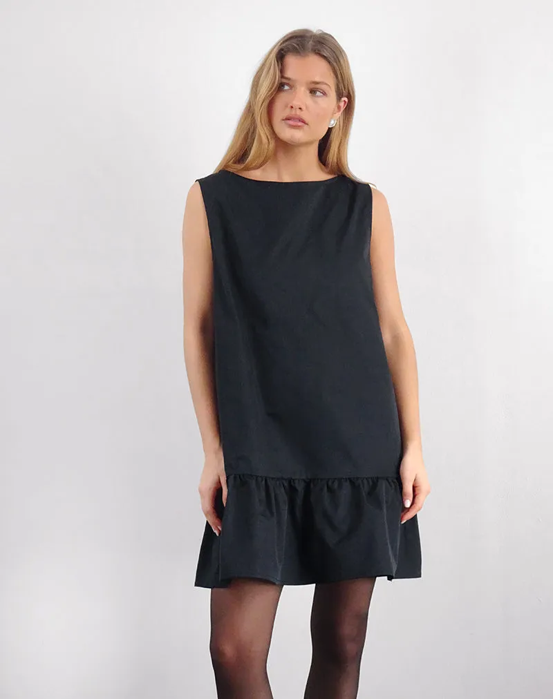 Arkana Babydoll Mini Dress in Black Taffeta