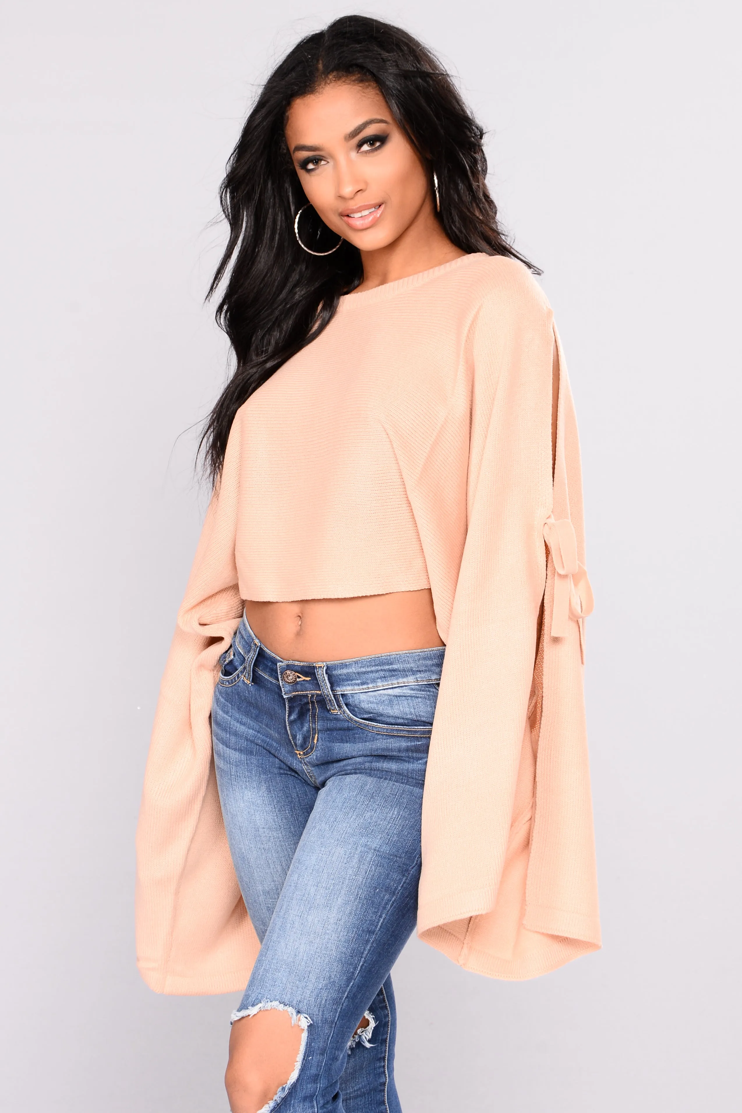 Arosa Tie Sleeve Sweater - Blush