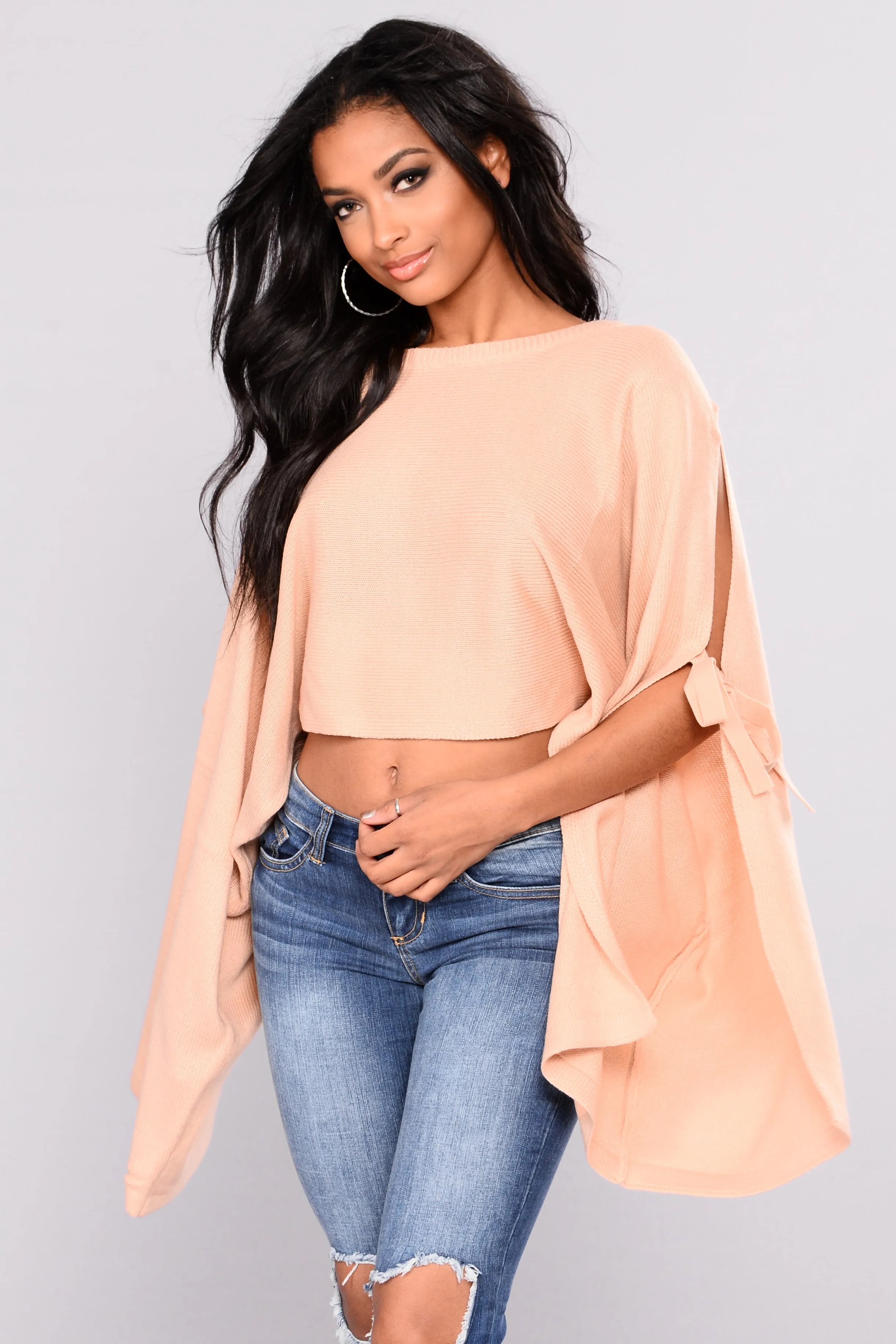 Arosa Tie Sleeve Sweater - Blush