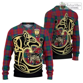 Auchinleck (Affleck) Tartan Ugly Sweater with Family Crest Celtic Wolf Style