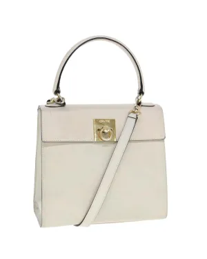 Authentic Leather 2-Way Beige Handbag with Shoulder Strap