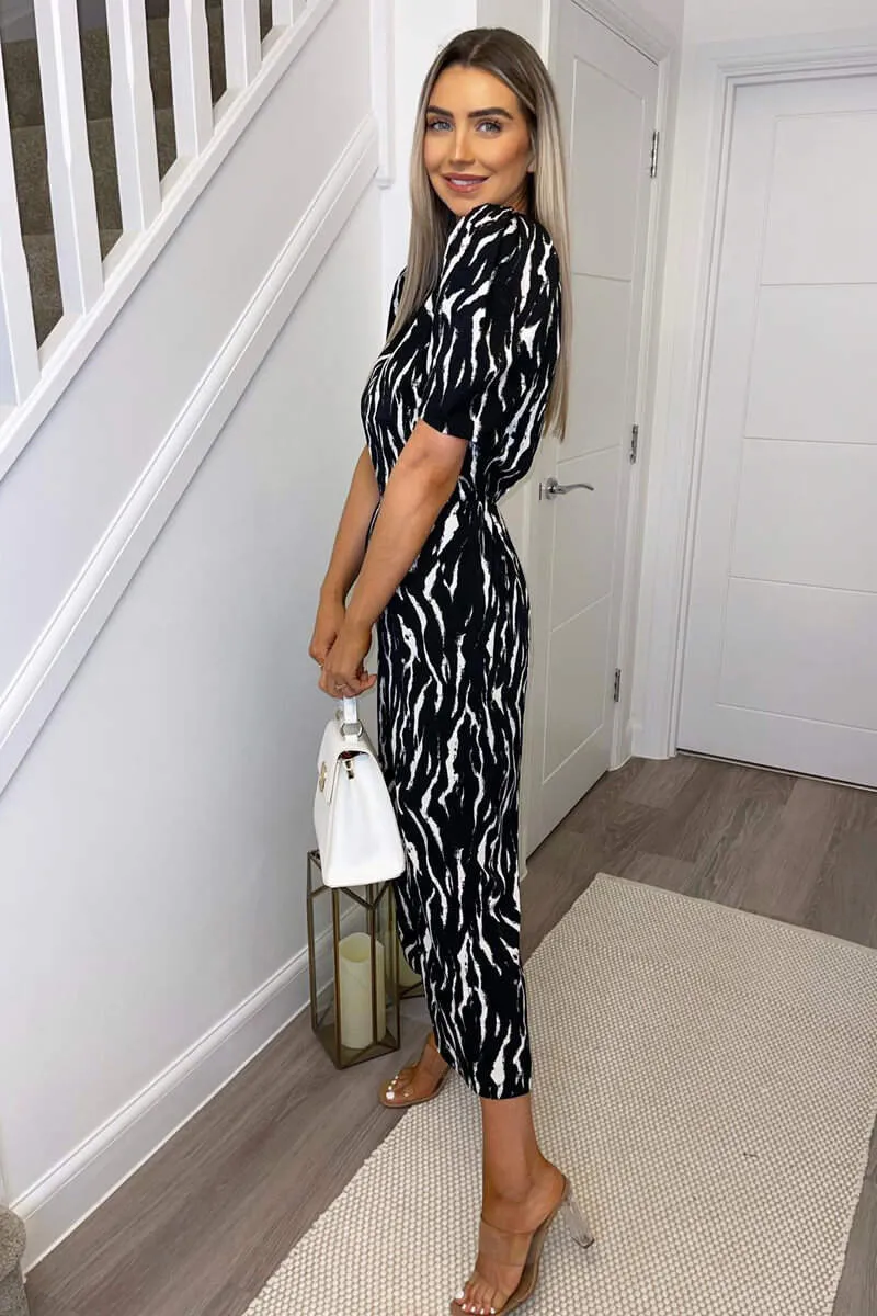 Black And White Printed Short Sleeve Jumpsuit