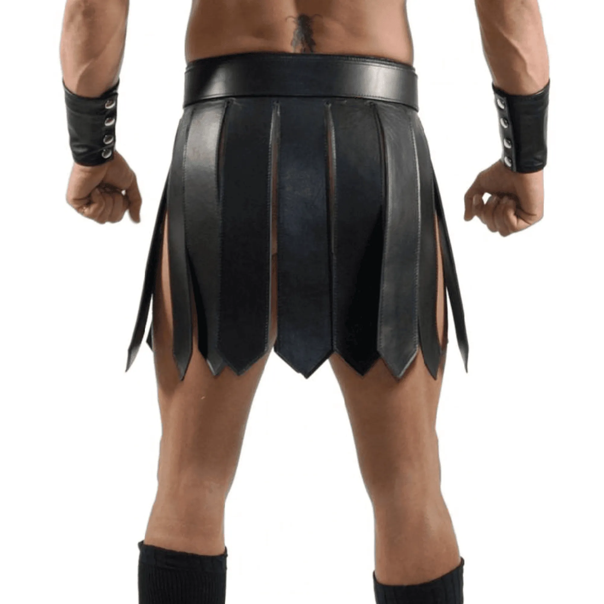 Black Leather Gladiator Kilt for Men